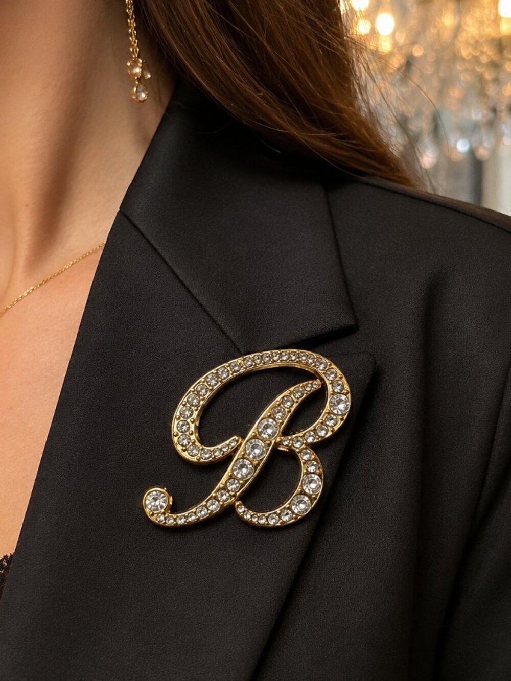 Pure Honey Monogram Pin Letter B Rhinestone Costume Jewelry NWT